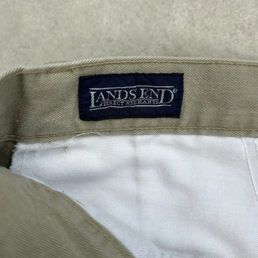 Vintage 90s Lands End Chino Shorts Mens 36 Pleated Khaki USA Made Dad Preppy